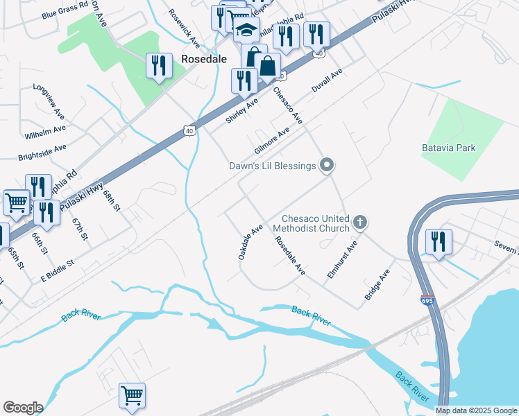 map of restaurants, bars, coffee shops, grocery stores, and more near 1008 Rosedale Avenue in Rosedale