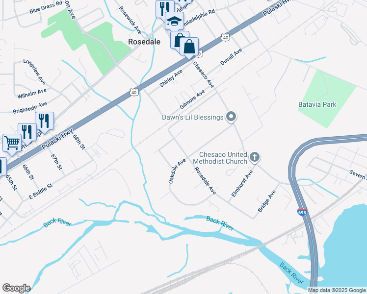 map of restaurants, bars, coffee shops, grocery stores, and more near 1008 Rosedale Avenue in Rosedale