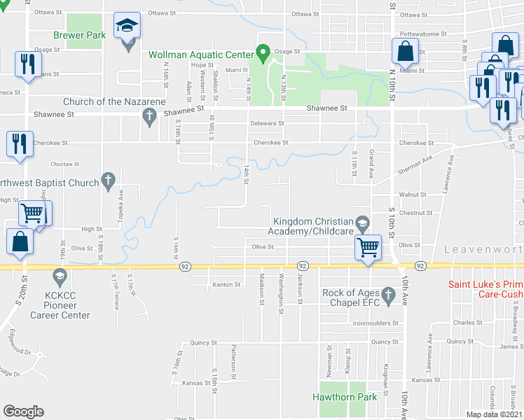 map of restaurants, bars, coffee shops, grocery stores, and more near 1309 Sanders Street in Leavenworth
