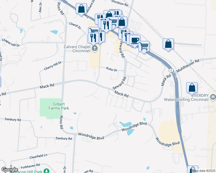 map of restaurants, bars, coffee shops, grocery stores, and more near 1000 Olde Station Court in Fairfield