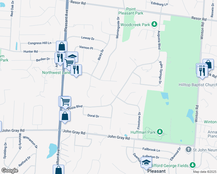 map of restaurants, bars, coffee shops, grocery stores, and more near 1907 Happy Valley Drive in Fairfield