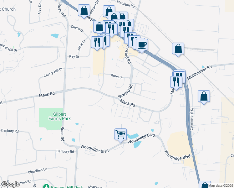 map of restaurants, bars, coffee shops, grocery stores, and more near 960 Olde Station Court in Fairfield