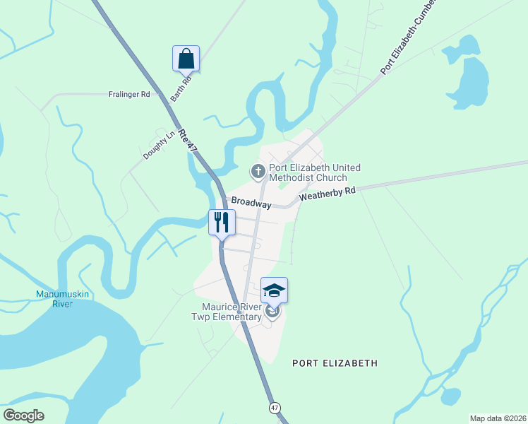 map of restaurants, bars, coffee shops, grocery stores, and more near 41 Broadway in Millville