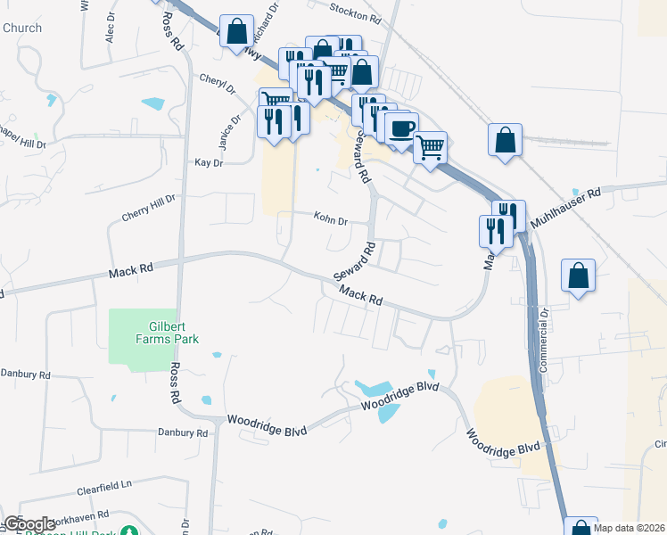map of restaurants, bars, coffee shops, grocery stores, and more near 960 Olde Station Court in Fairfield
