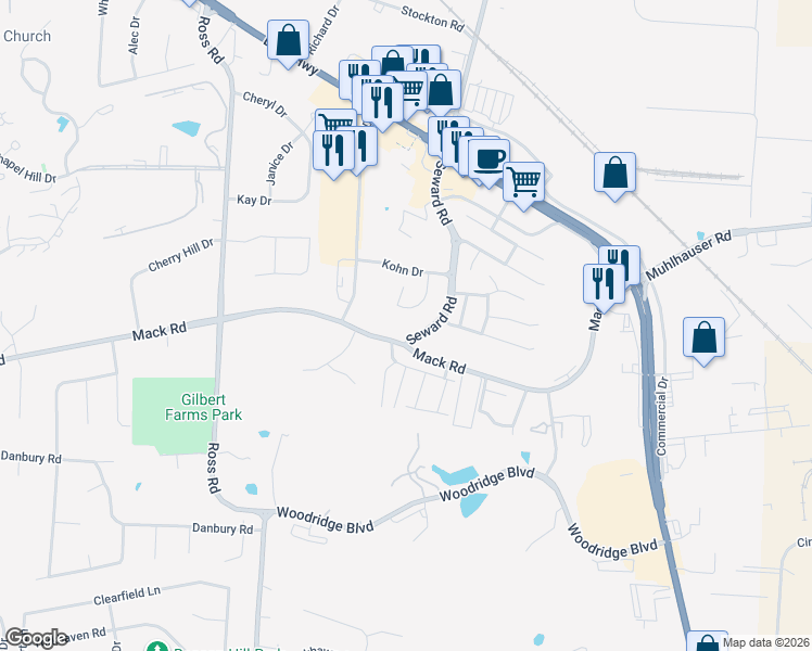 map of restaurants, bars, coffee shops, grocery stores, and more near 960 Olde Station Court in Fairfield