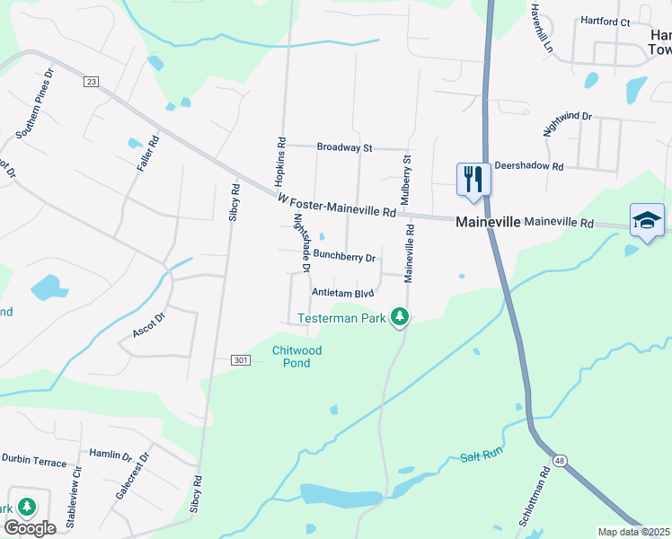 map of restaurants, bars, coffee shops, grocery stores, and more near 8338 Yankee Pass in Maineville