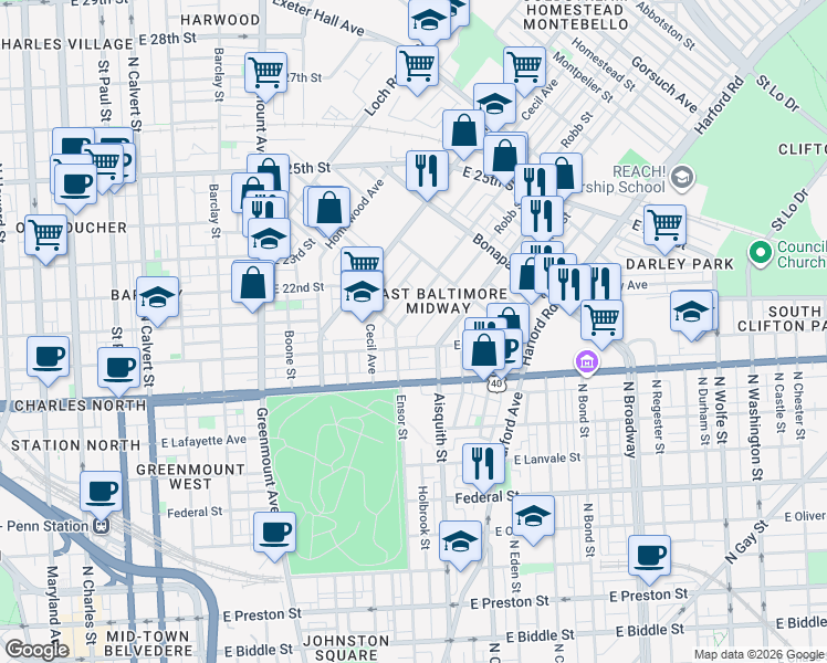 map of restaurants, bars, coffee shops, grocery stores, and more near 101 Independence Avenue Southeast in Washington