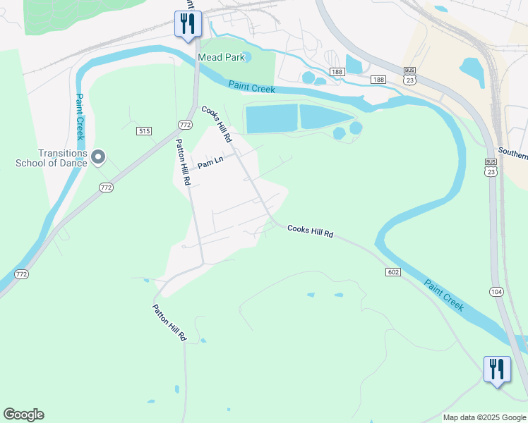 map of restaurants, bars, coffee shops, grocery stores, and more near 1121 Cooks Hill Road in Chillicothe