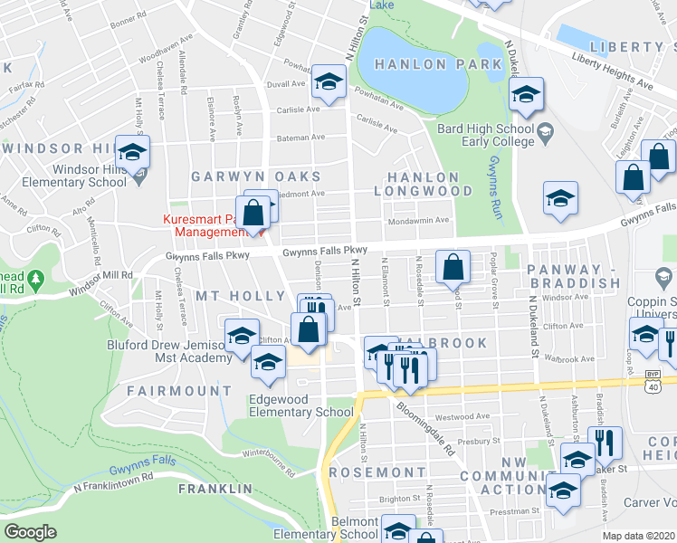 map of restaurants, bars, coffee shops, grocery stores, and more near 3308 Elgin Avenue in Baltimore