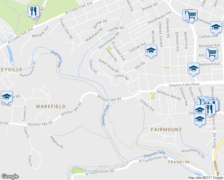 map of restaurants, bars, coffee shops, grocery stores, and more near 2516 Talbot Road in Baltimore