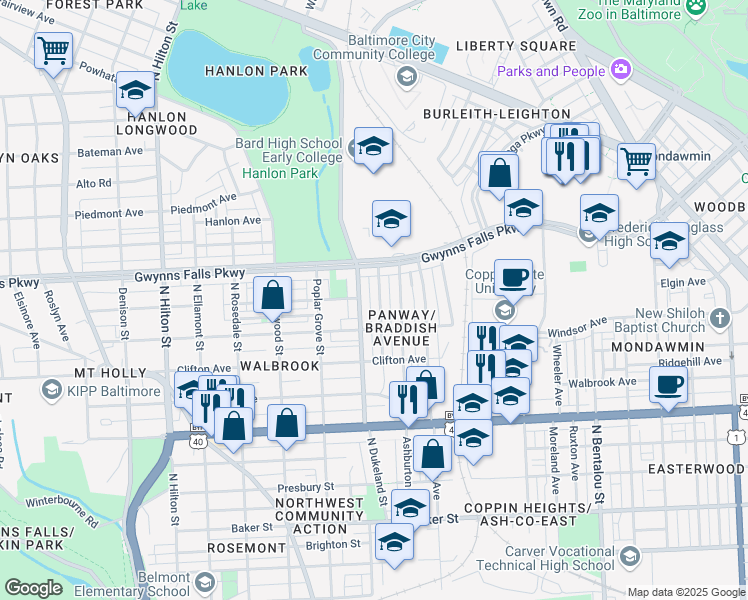 map of restaurants, bars, coffee shops, grocery stores, and more near 2302 Koko Lane in Baltimore
