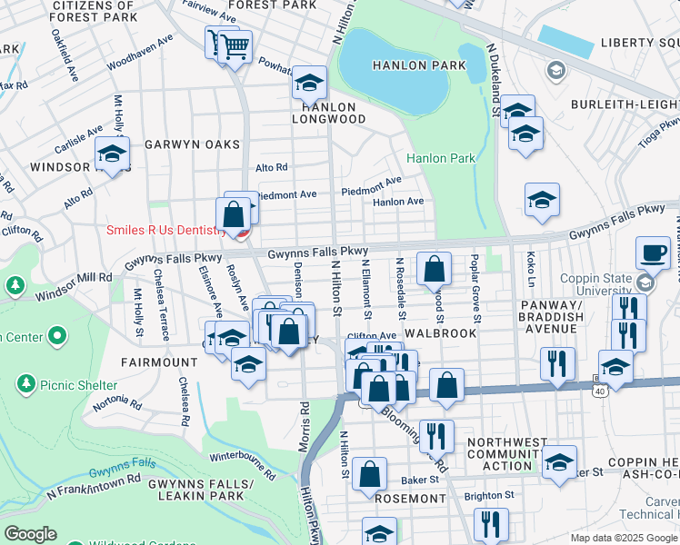 map of restaurants, bars, coffee shops, grocery stores, and more near 3214 Elgin Avenue in Baltimore