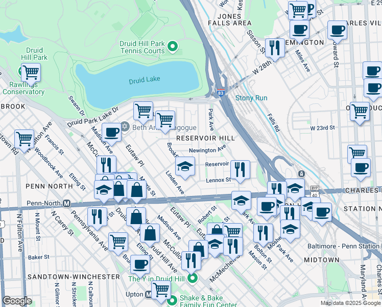 map of restaurants, bars, coffee shops, grocery stores, and more near 801 Newington Avenue in Baltimore