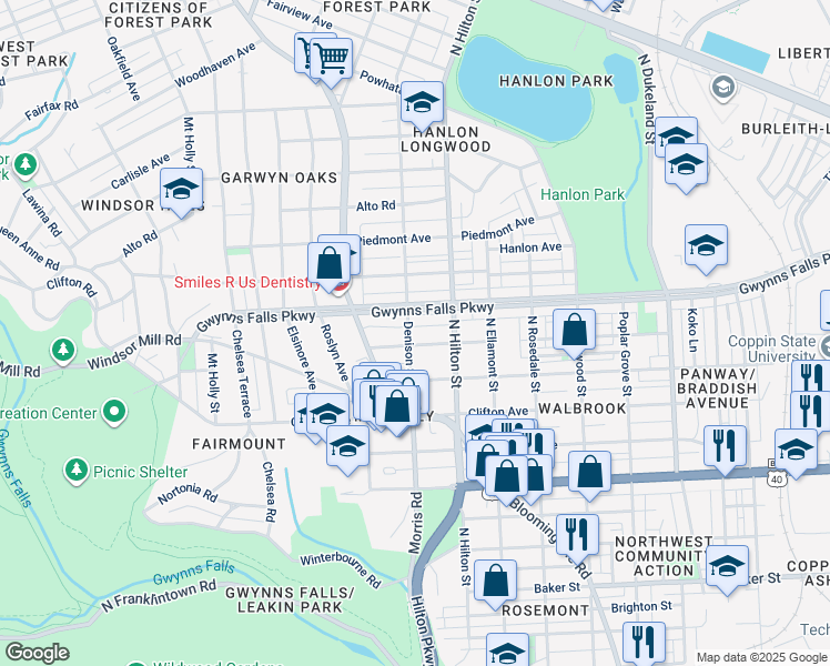 map of restaurants, bars, coffee shops, grocery stores, and more near 3314 Elgin Avenue in Baltimore