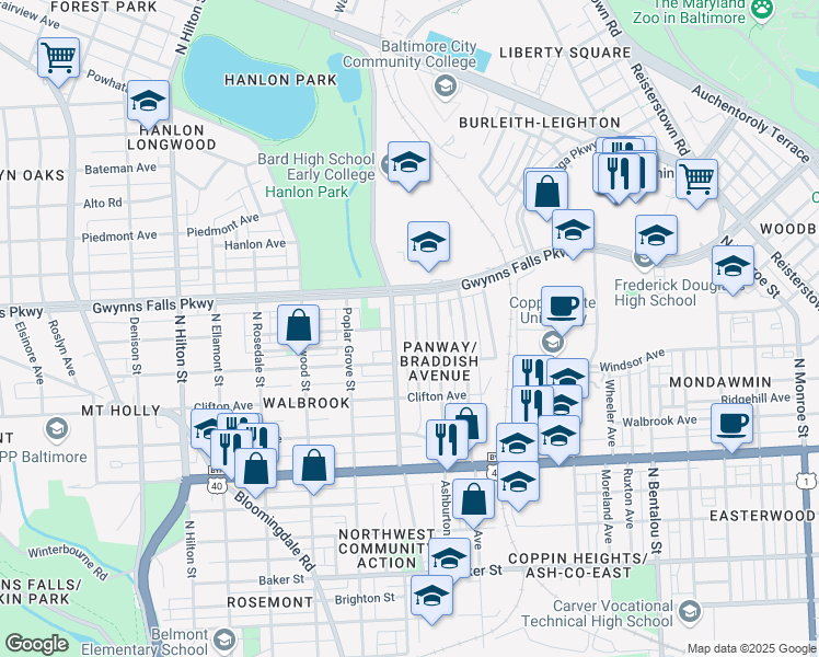 map of restaurants, bars, coffee shops, grocery stores, and more near 2304 Koko Lane in Baltimore