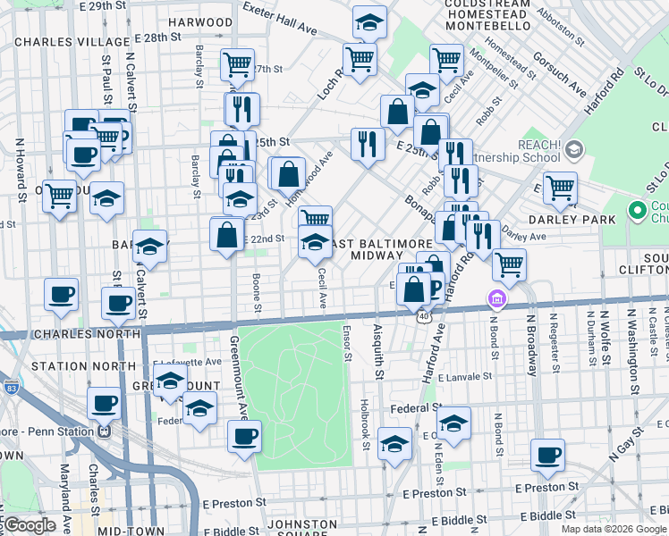 map of restaurants, bars, coffee shops, grocery stores, and more near 101 Independence Avenue Southeast in Washington