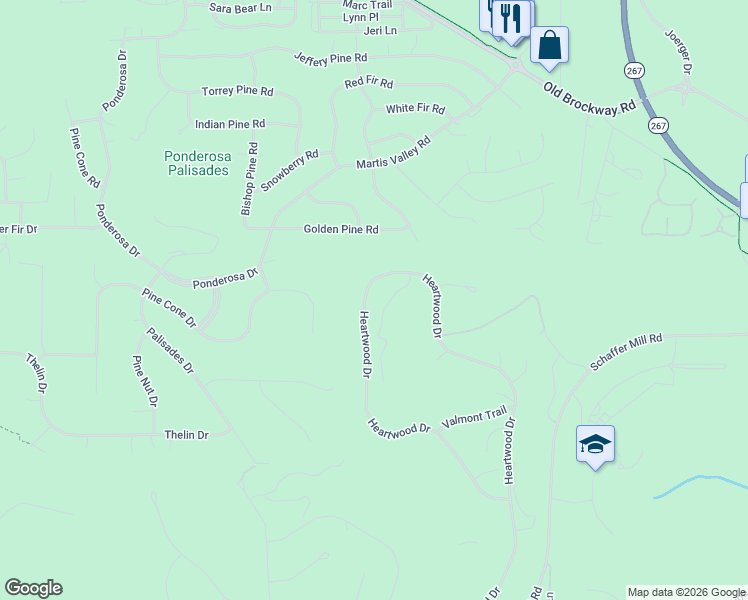 map of restaurants, bars, coffee shops, grocery stores, and more near 9268 Heartwood Drive in Truckee