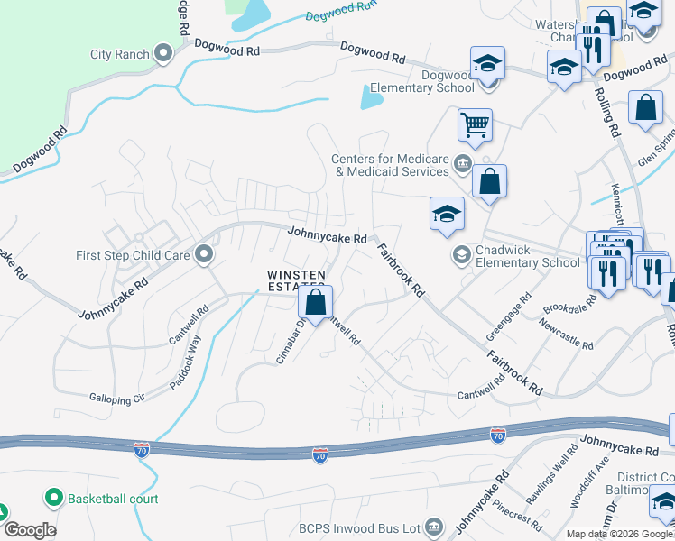 map of restaurants, bars, coffee shops, grocery stores, and more near 7536 Maury Road in Woodlawn