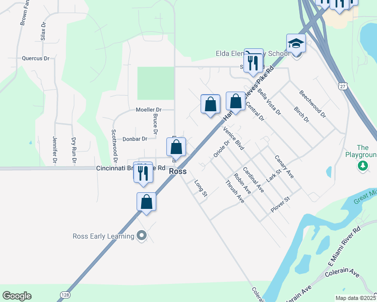 map of restaurants, bars, coffee shops, grocery stores, and more near 4259 Hamilton Cleves Rd in Fairfield