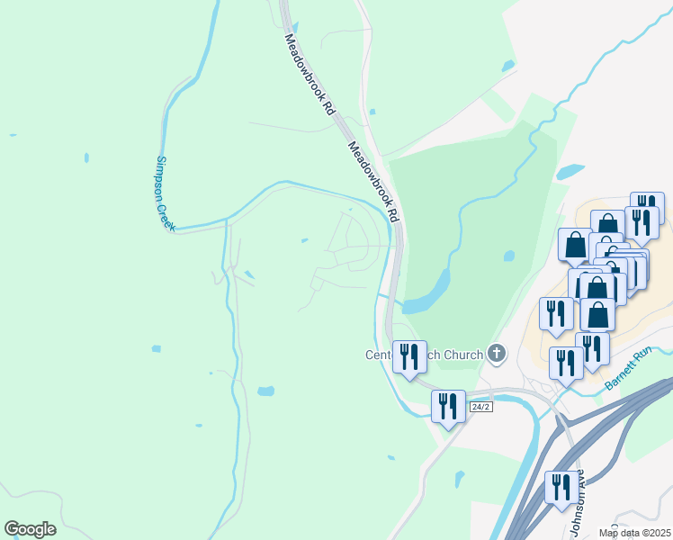 map of restaurants, bars, coffee shops, grocery stores, and more near 323 South Mimosa Lane in Clarksburg