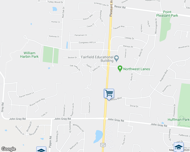 map of restaurants, bars, coffee shops, grocery stores, and more near 1555 Gelhot Drive in Fairfield