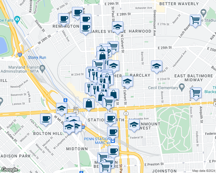 map of restaurants, bars, coffee shops, grocery stores, and more near 101 Independence Avenue Southeast in Washington