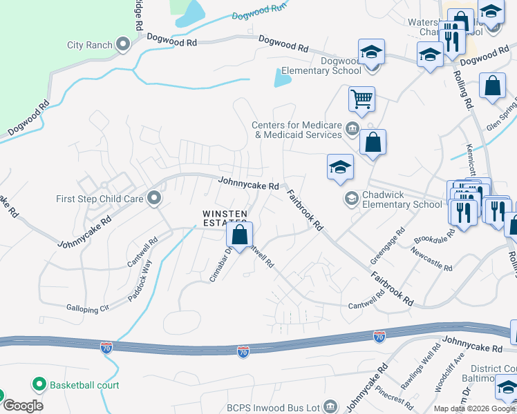 map of restaurants, bars, coffee shops, grocery stores, and more near 7544 Maury Road in Woodlawn