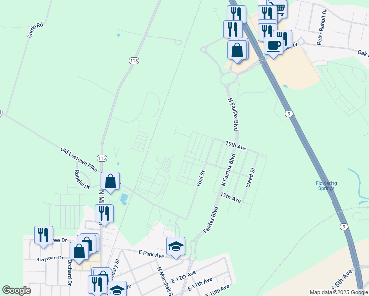 map of restaurants, bars, coffee shops, grocery stores, and more near 1321 Red Clover Lane in Ranson
