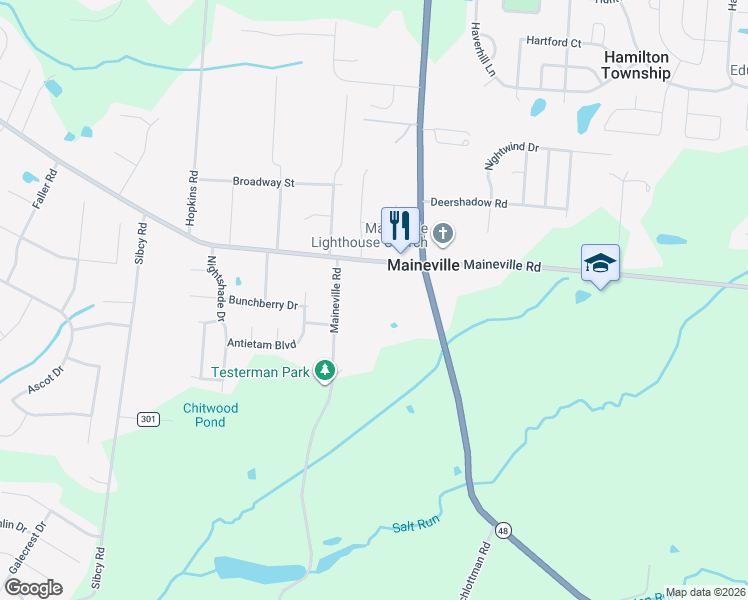 map of restaurants, bars, coffee shops, grocery stores, and more near 103 West Foster-Maineville Road in Maineville