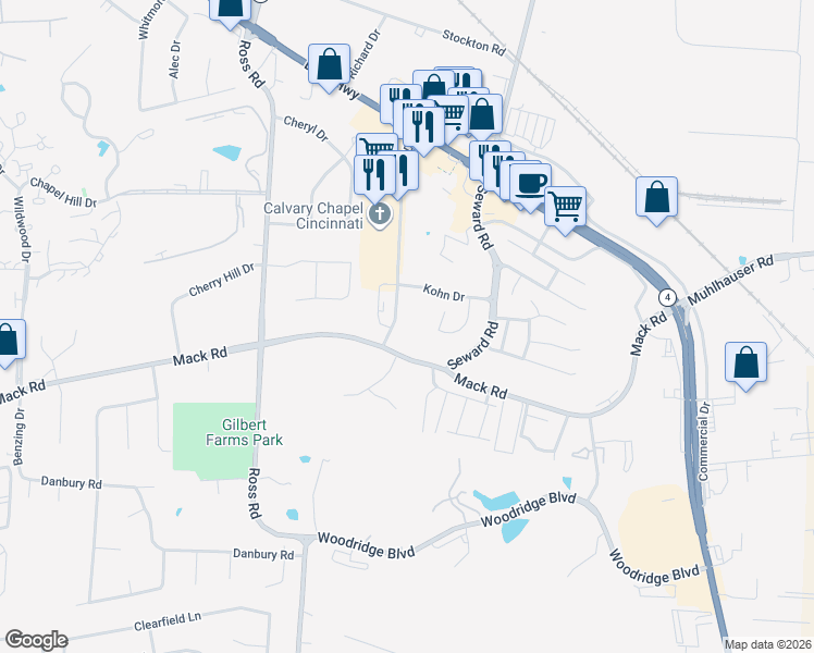 map of restaurants, bars, coffee shops, grocery stores, and more near 6050 Boymel Drive in Fairfield