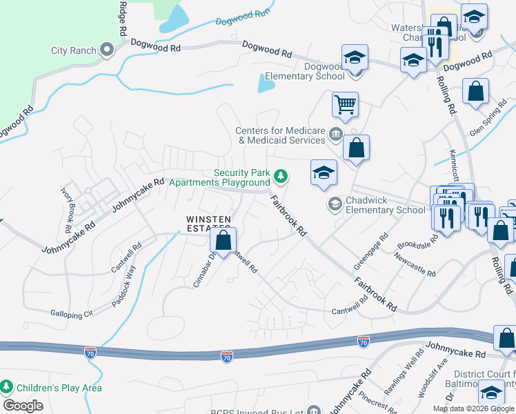 map of restaurants, bars, coffee shops, grocery stores, and more near 7 Kimberlys Court in Baltimore