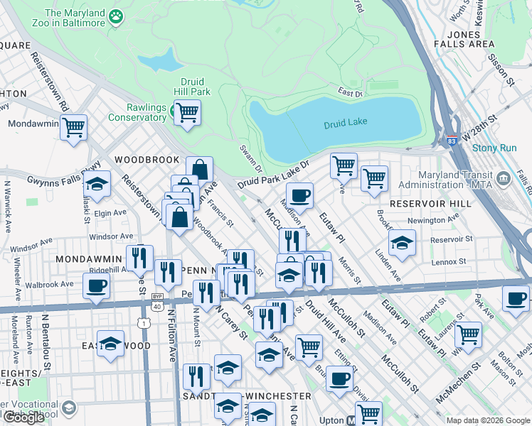 map of restaurants, bars, coffee shops, grocery stores, and more near 101 Independence Avenue Southeast in Washington