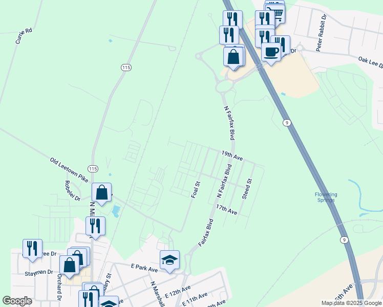 map of restaurants, bars, coffee shops, grocery stores, and more near 1337 Cedar Valley Road in Ranson