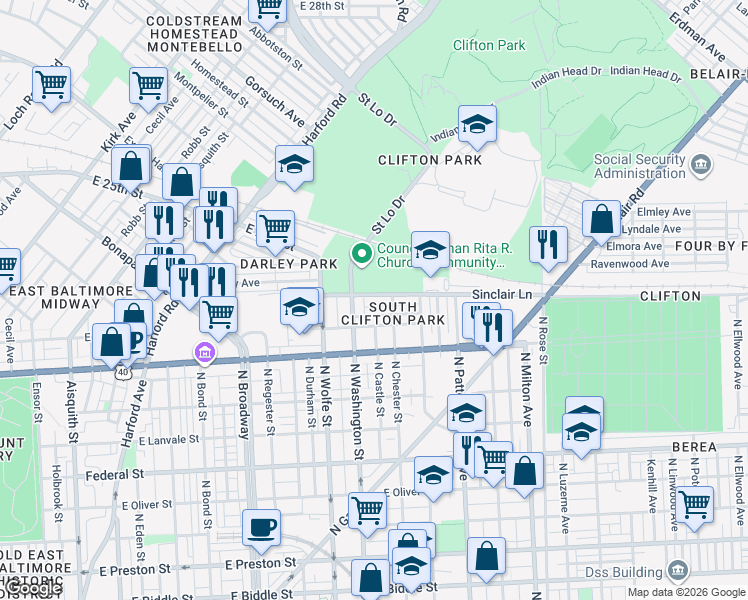 map of restaurants, bars, coffee shops, grocery stores, and more near 101 Independence Avenue Southeast in Washington