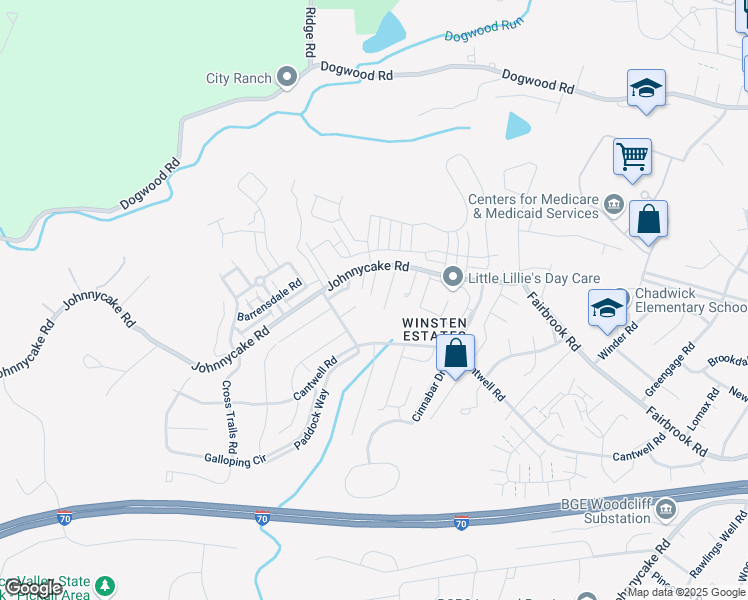 map of restaurants, bars, coffee shops, grocery stores, and more near 1914 Meadowgate Court in Woodlawn