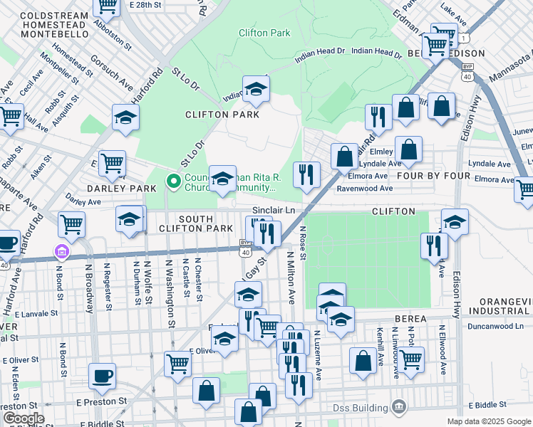 map of restaurants, bars, coffee shops, grocery stores, and more near 2457 Homestead Street in Baltimore