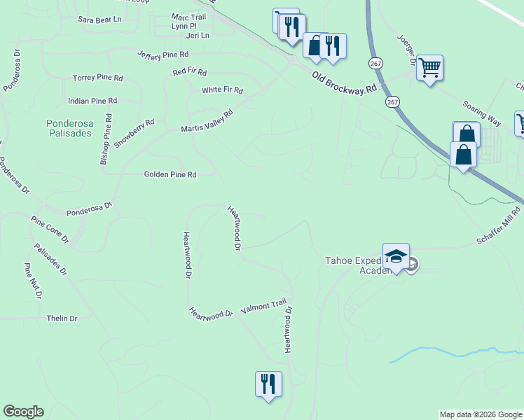 map of restaurants, bars, coffee shops, grocery stores, and more near 10116 Corrie Court in Truckee