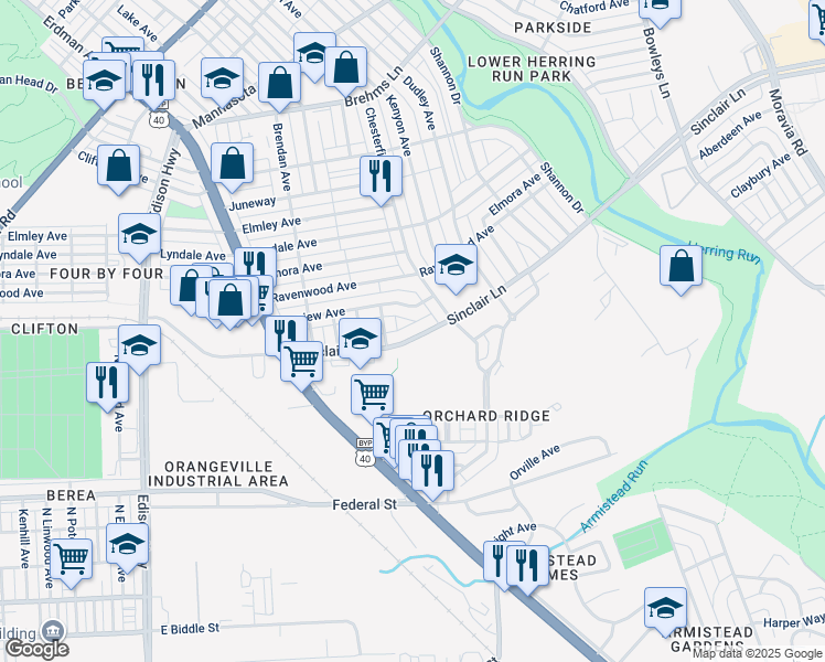map of restaurants, bars, coffee shops, grocery stores, and more near 3828 Sinclair Lane in Baltimore