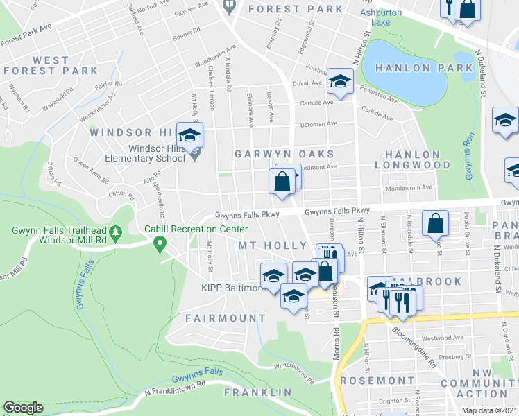 map of restaurants, bars, coffee shops, grocery stores, and more near 2303 Elsinore Avenue in Baltimore