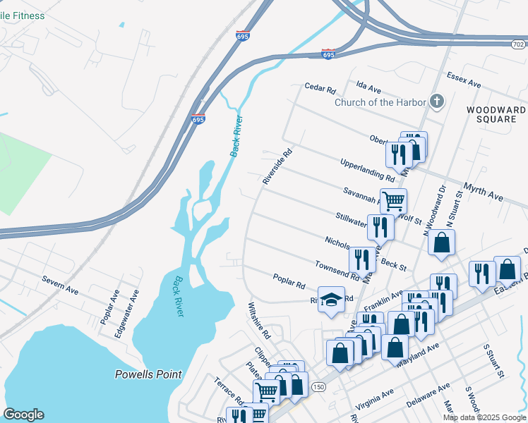 map of restaurants, bars, coffee shops, grocery stores, and more near 300 Nicholson Road in Essex