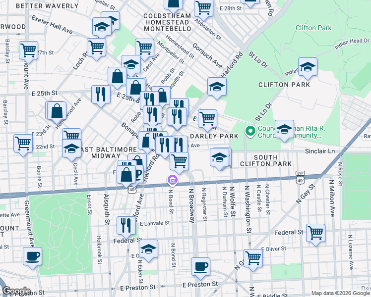 map of restaurants, bars, coffee shops, grocery stores, and more near 101 Independence Avenue Southeast in Washington