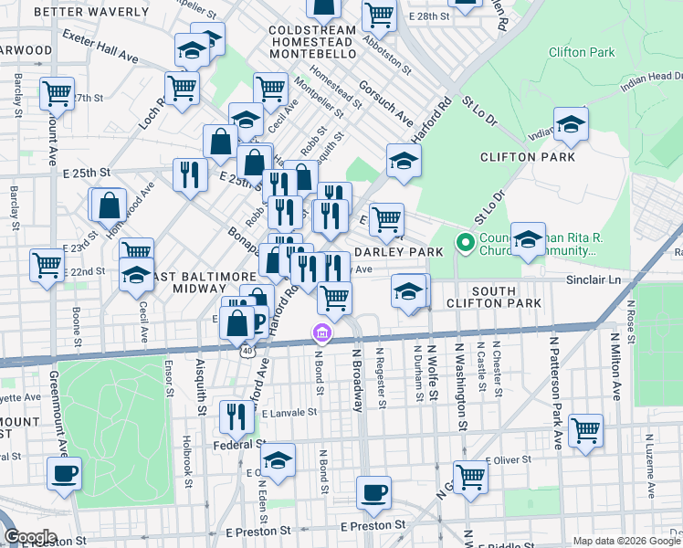 map of restaurants, bars, coffee shops, grocery stores, and more near 101 Independence Avenue Southeast in Washington