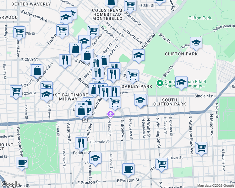 map of restaurants, bars, coffee shops, grocery stores, and more near 101 Independence Avenue Southeast in Washington