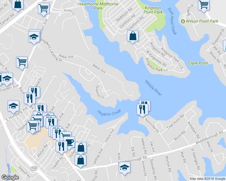 map of restaurants, bars, coffee shops, grocery stores, and more near 616 Hopkins Landing Drive in Essex