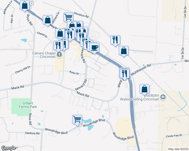 map of restaurants, bars, coffee shops, grocery stores, and more near 9554 Nathanial Lane in Fairfield
