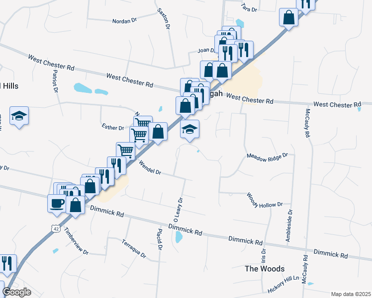 map of restaurants, bars, coffee shops, grocery stores, and more near 9394 Sterling Drive in Butler County