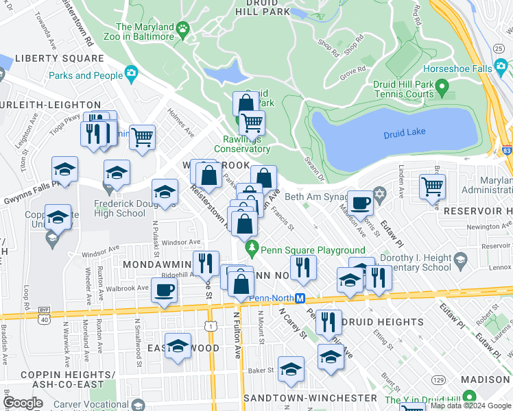 map of restaurants, bars, coffee shops, grocery stores, and more near 101 Independence Avenue Southeast in Washington