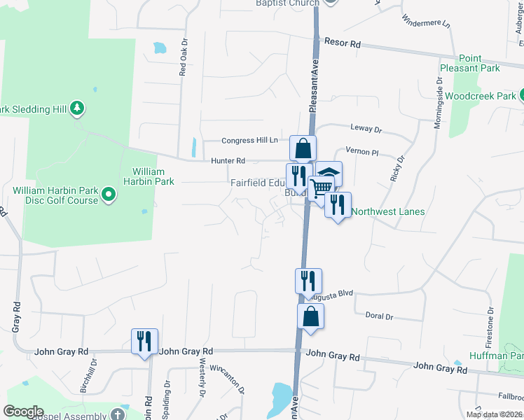 map of restaurants, bars, coffee shops, grocery stores, and more near Gelhot in Fairfield