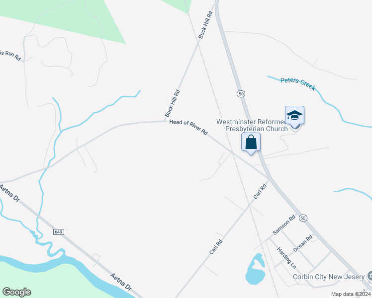 map of restaurants, bars, coffee shops, grocery stores, and more near 112 Head of River Road in Woodbine