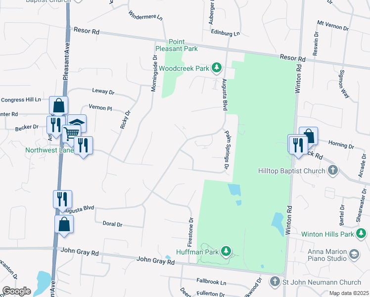 map of restaurants, bars, coffee shops, grocery stores, and more near 351 Cog Hill Drive in Fairfield